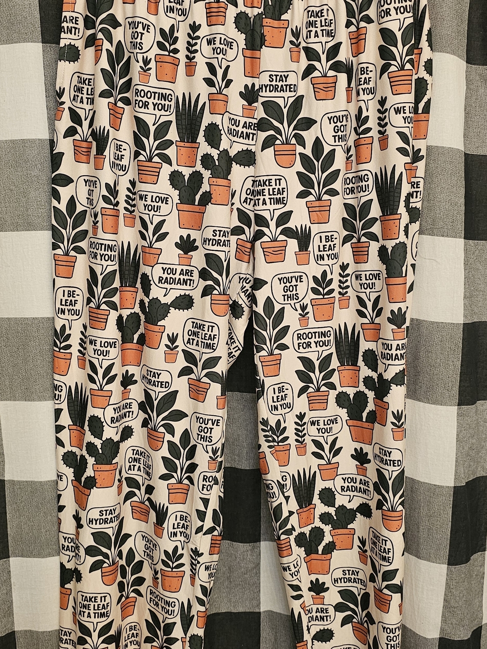 Brief Insanity Lounge Pants - Cream with Orange & Black Plant Print Rooting For